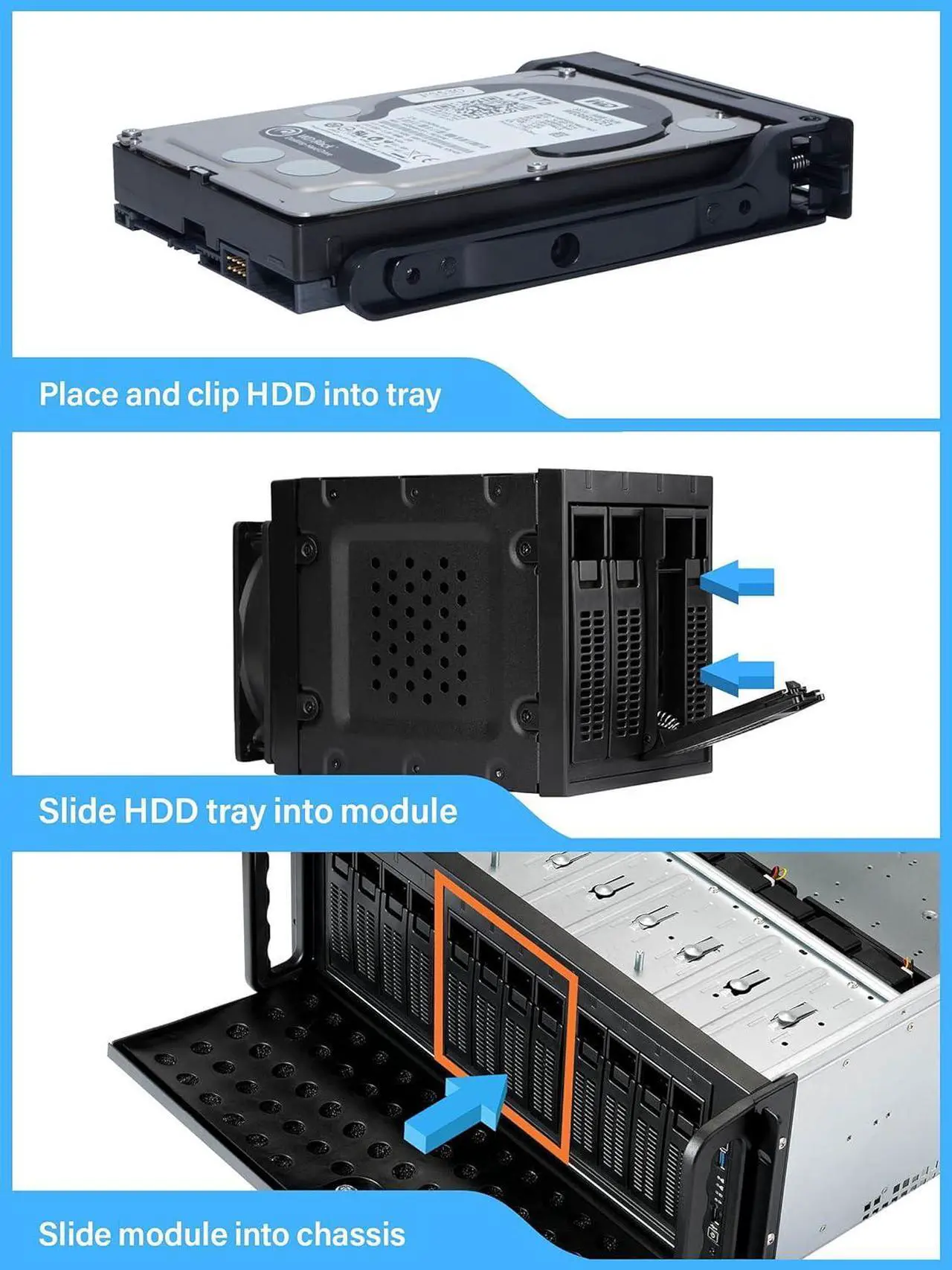 Alt view image 4 of 6 - 4U Server Chassis Hot Swap HDD 12 Bay Rack Mount Server Case, Support 12x 3.5 HDD Bays E-ATX Board, Rackmount Server Case Include Front 3X 120mm Fans Rear 2X 80mm Fans, 25" Deep RSV-L4412U