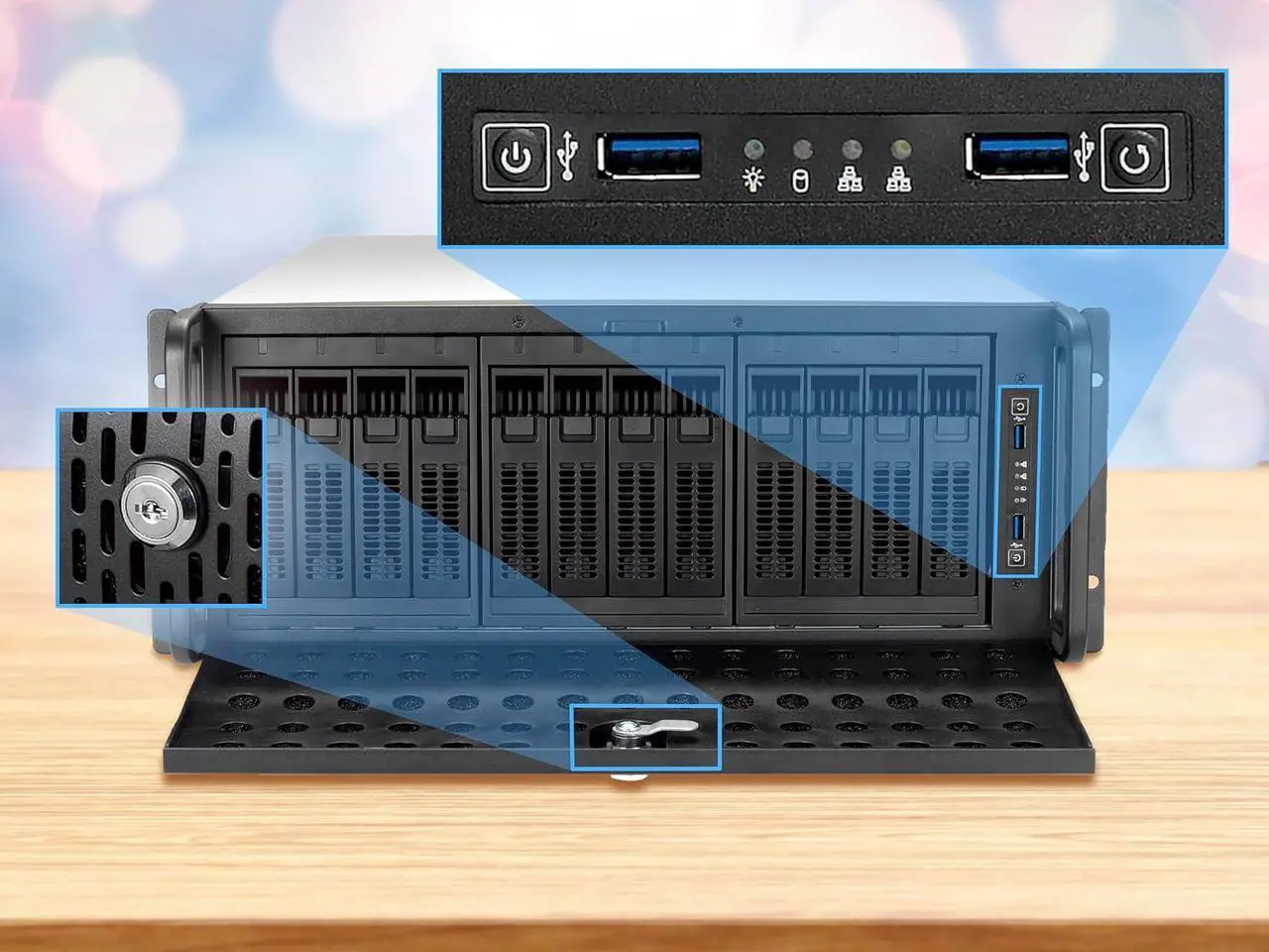 Alt view image 5 of 6 - 4U Server Chassis Hot Swap HDD 12 Bay Rack Mount Server Case, Support 12x 3.5 HDD Bays E-ATX Board, Rackmount Server Case Include Front 3X 120mm Fans Rear 2X 80mm Fans, 25" Deep RSV-L4412U
