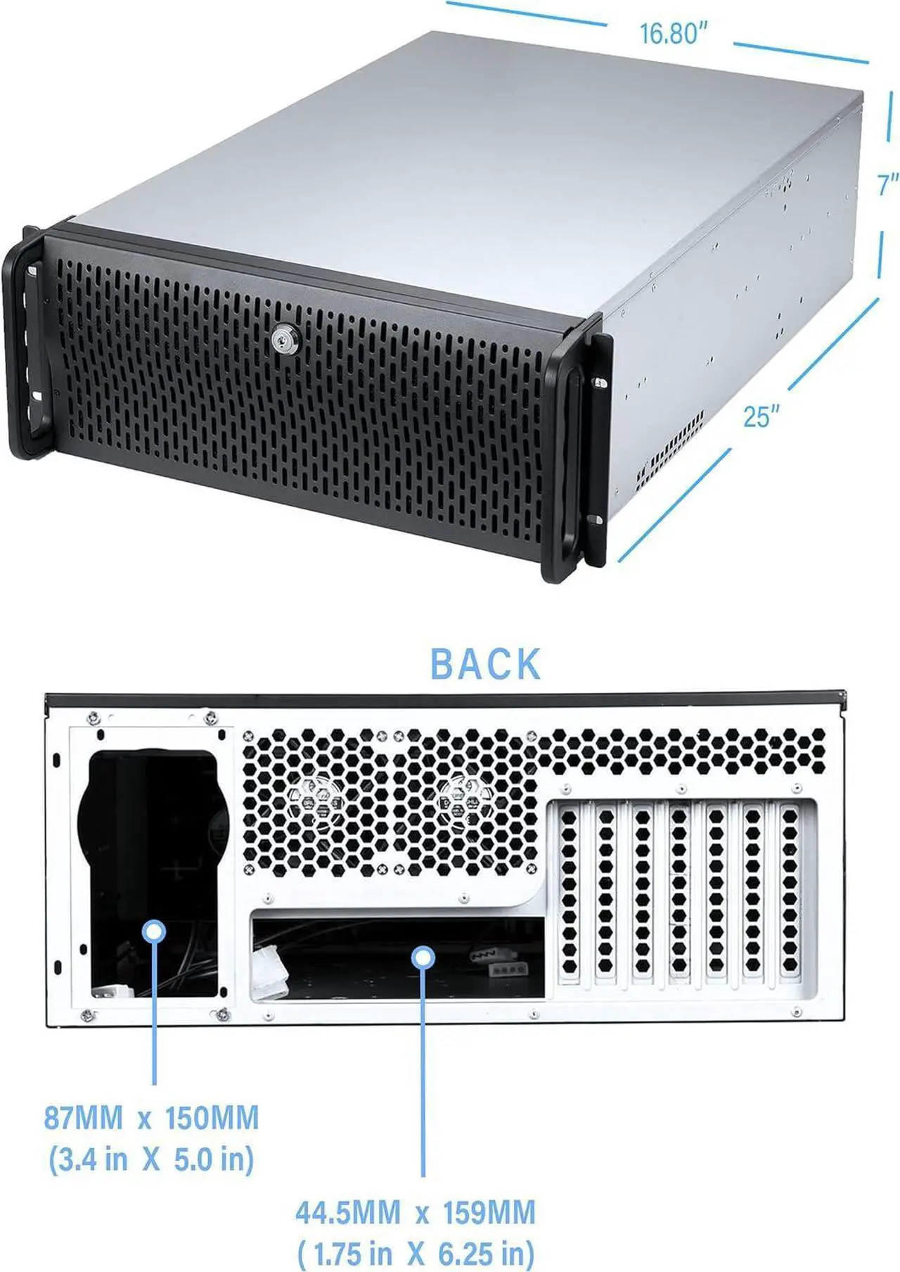 Alt view image 6 of 6 - 4U Server Chassis Hot Swap HDD 12 Bay Rack Mount Server Case, Support 12x 3.5 HDD Bays E-ATX Board, Rackmount Server Case Include Front 3X 120mm Fans Rear 2X 80mm Fans, 25" Deep RSV-L4412U