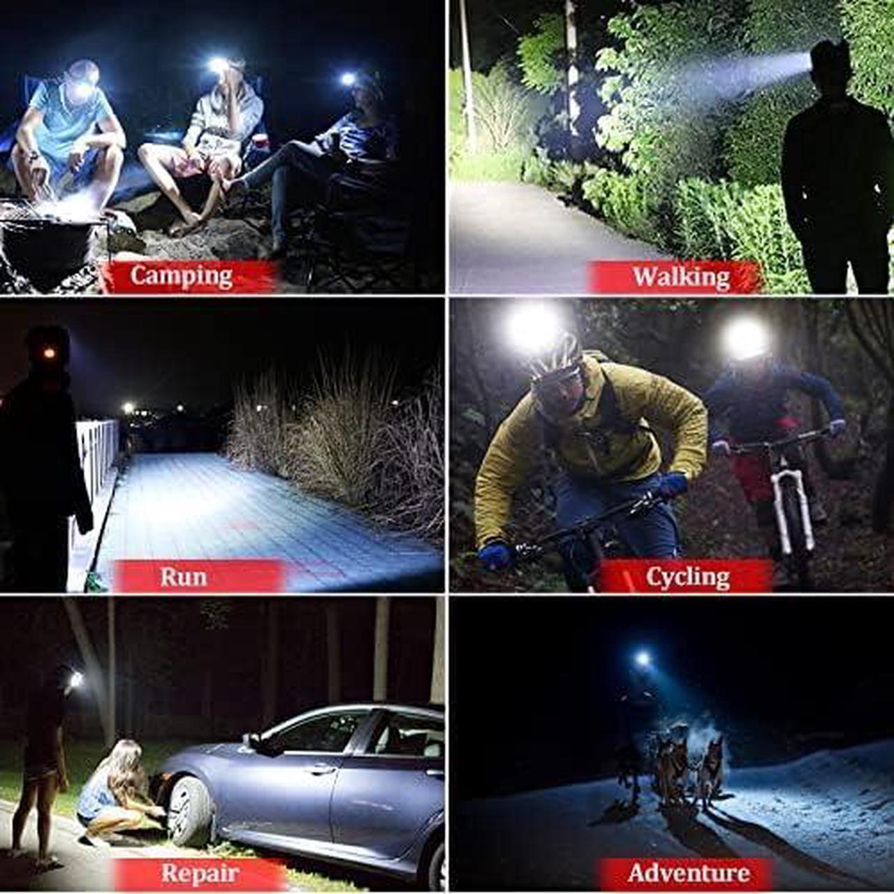 Alt view image 6 of 6 - Rechargeable Headlamp 1500LM Super Bright, LED Headlamp 80H Runtime, 4 Modes & Zoomable IPX6 Waterproof, Red Light Headlamp for Camping, Fishing, Running