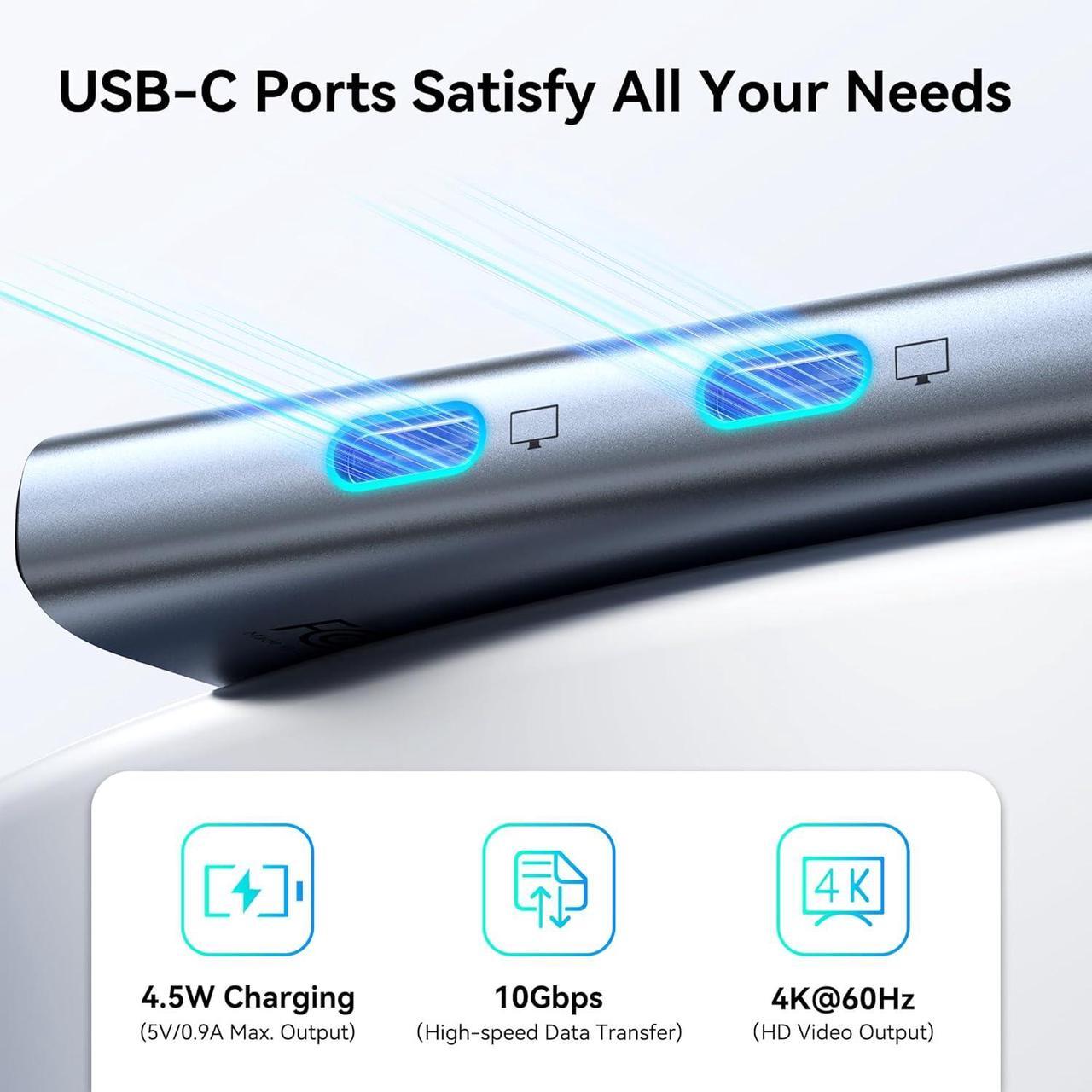 Alt view image 3 of 7 - USB C to USB C Hub Dual Monitor, USBC Splitter with 4K@60Hz DP Alt Mode Video Output, 10Gbps Data Transfer, 100W PD Charging, Dual Monitor Adapter for Laptop, Portable Monitor and More Type C Devices