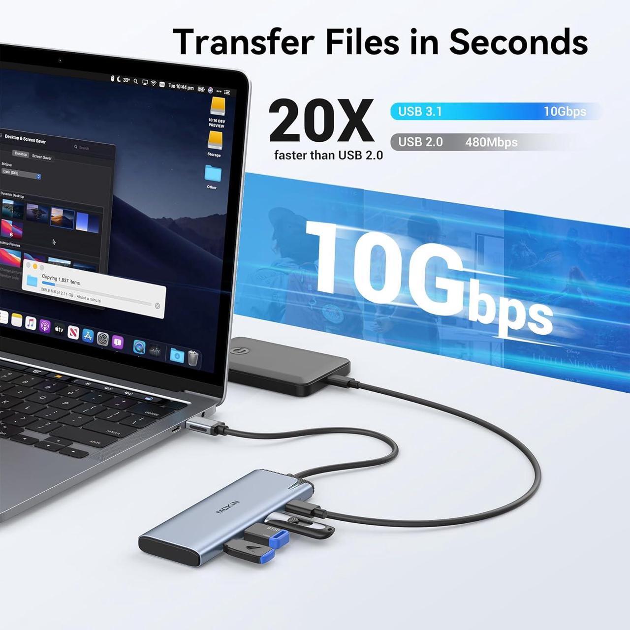 Alt view image 7 of 7 - USB C to USB C Hub Dual Monitor, USBC Splitter with 4K@60Hz DP Alt Mode Video Output, 10Gbps Data Transfer, 100W PD Charging, Dual Monitor Adapter for Laptop, Portable Monitor and More Type C Devices