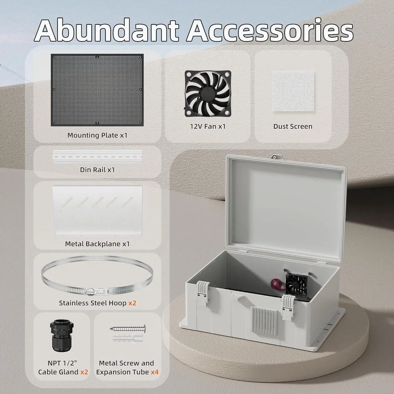 Alt view image 5 of 6 - White Outdoor Electrical Box Waterproof Nema Enclosure 16x11x6 Plastic WiFi Box with Fan Vented Dust Screen