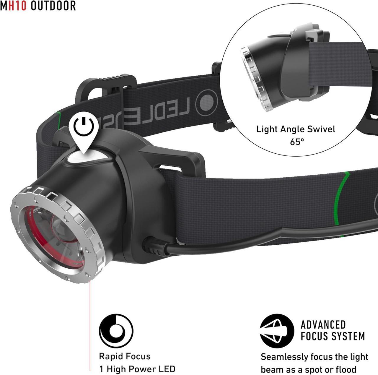 Alt view image 3 of 6 - MH10 Rechargeable Headlamp, High Power LED, Water Resistant, 600 Lumens, Hands-Free Light for Outdoor Use, Camping, Tactical, Hunting, Fishing, Black