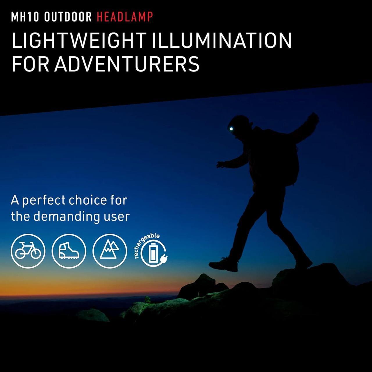 Alt view image 2 of 6 - MH10 Rechargeable Headlamp, High Power LED, Water Resistant, 600 Lumens, Hands-Free Light for Outdoor Use, Camping, Tactical, Hunting, Fishing, Black