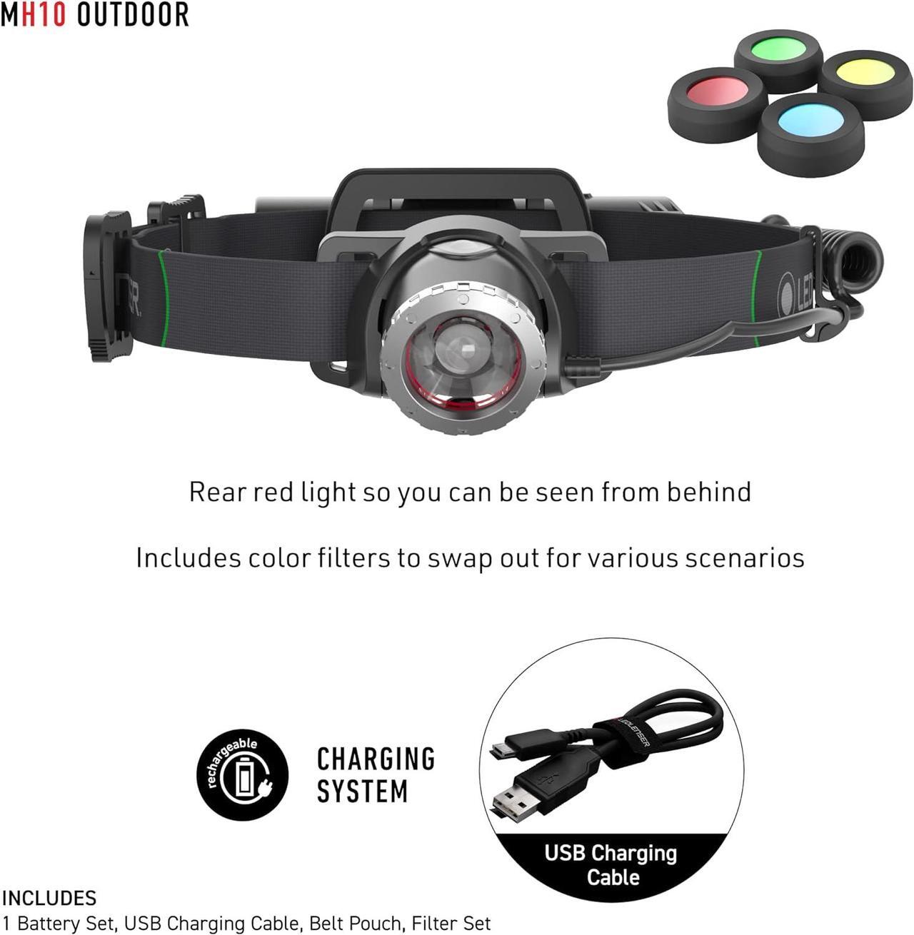 Alt view image 6 of 6 - MH10 Rechargeable Headlamp, High Power LED, Water Resistant, 600 Lumens, Hands-Free Light for Outdoor Use, Camping, Tactical, Hunting, Fishing, Black