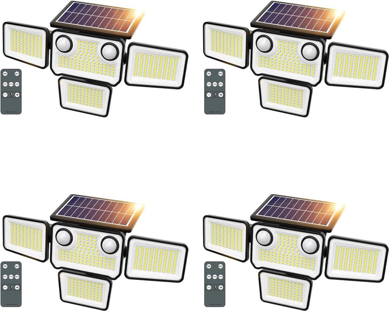 Main image of Outdoor Solar Lights for Outside, 324 LED 3000LM Motion Sensor Outdoor Lights Waterproof IP65, 4 Heads Solar Powered Flood Security Light with Remote Control & 3 Mode for House Yard 4 Pack