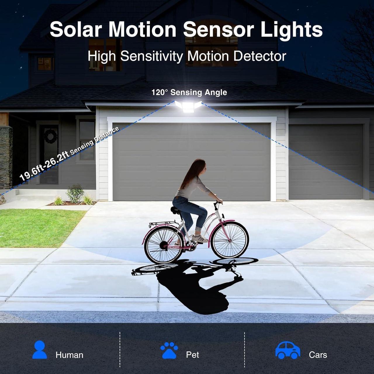 Alt view image 4 of 7 - Outdoor Solar Lights for Outside, 324 LED 3000LM Motion Sensor Outdoor Lights Waterproof IP65, 4 Heads Solar Powered Flood Security Light with Remote Control & 3 Mode for House Yard 4 Pack