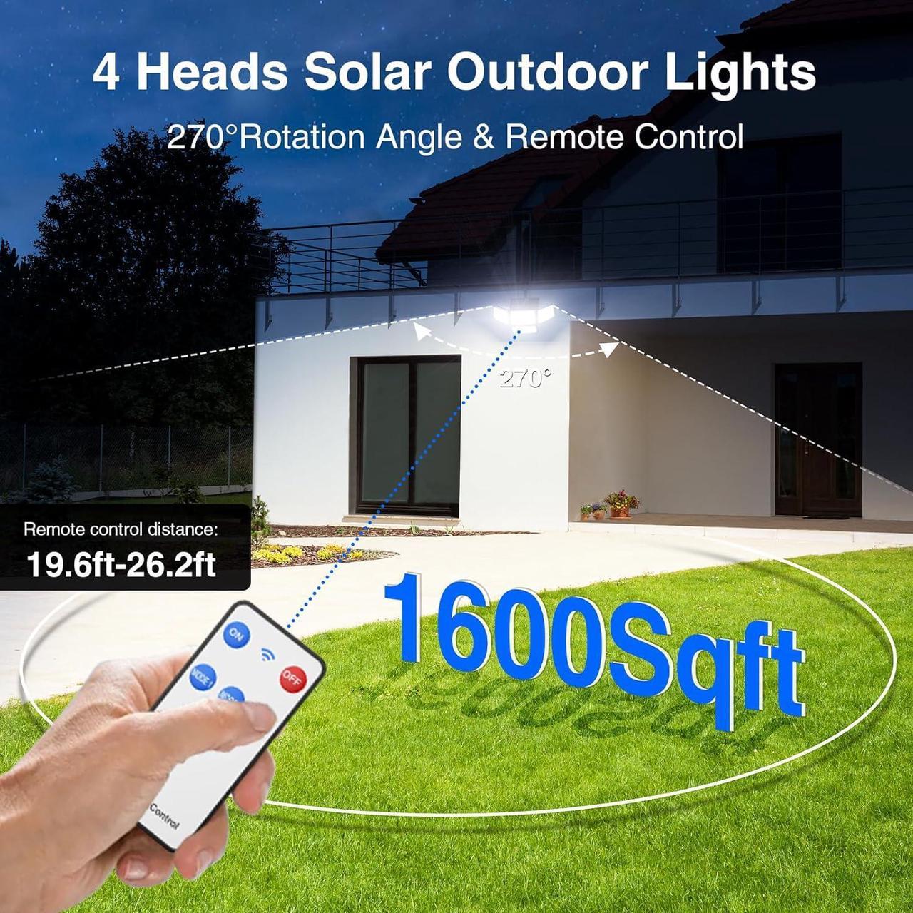 Alt view image 6 of 7 - Outdoor Solar Lights for Outside, 324 LED 3000LM Motion Sensor Outdoor Lights Waterproof IP65, 4 Heads Solar Powered Flood Security Light with Remote Control & 3 Mode for House Yard 4 Pack