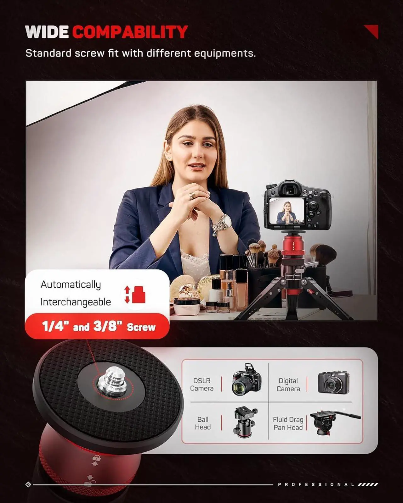 Alt view image 3 of 7 - Mini Tripod for Camera, Professional Tabletop Tripod with Pedal for Photography, Small Tripod Max Load up to 17.64 lbs, Desktop Tripod Compatible with , Nikon, Canon DSLR Camera, Base-P