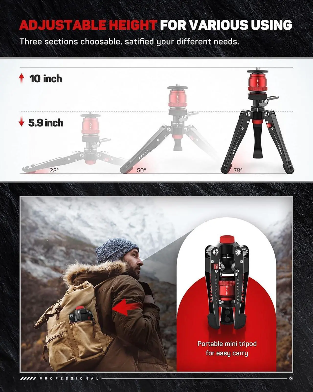 Alt view image 5 of 7 - Mini Tripod for Camera, Professional Tabletop Tripod with Pedal for Photography, Small Tripod Max Load up to 17.64 lbs, Desktop Tripod Compatible with , Nikon, Canon DSLR Camera, Base-P