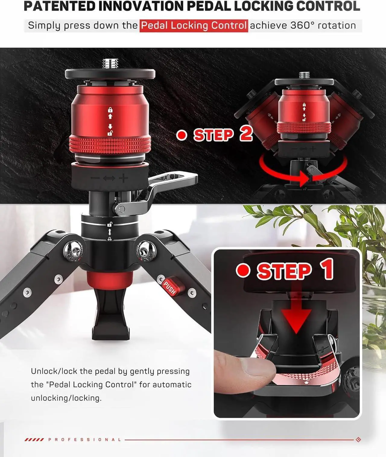 Alt view image 4 of 7 - Mini Tripod for Camera, Professional Tabletop Tripod with Pedal for Photography, Small Tripod Max Load up to 17.64 lbs, Desktop Tripod Compatible with , Nikon, Canon DSLR Camera, Base-P