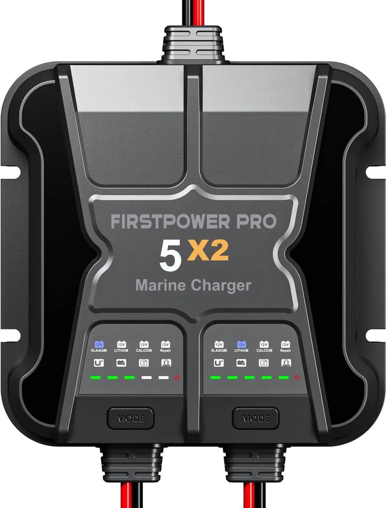 Main image of 2 Bank Marine Battery Charger 5X2, 10A (5A/Bank) - 12V Waterproof Onboard Battery Charger, Battery Maintainer & Desulfator for SLA/AGM, Lithium (LiFePO4), Calcium & Deep-Cycle Battery- Charged 24/7