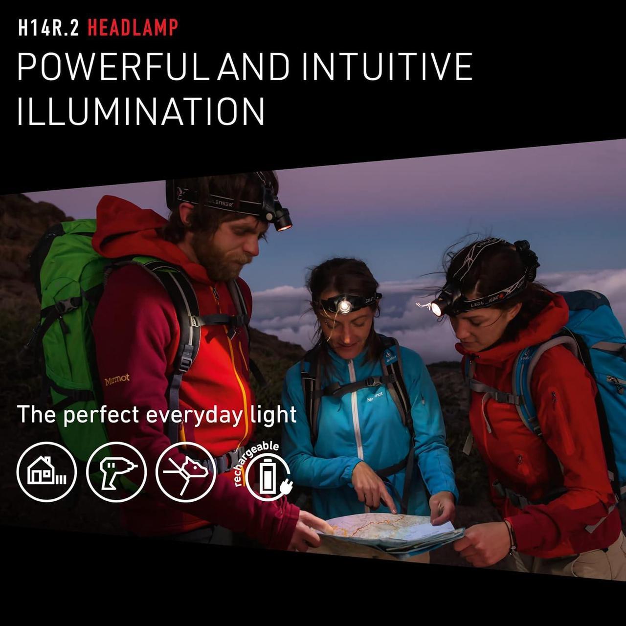 Alt view image 2 of 7 - H14R.2 Rechargeable Headlamp, High Power LED, 1000 Lumens, Hands-Free Light for Everyday and Outdoor Use, Hunting, Fishing, Hiking, Tactical, Black