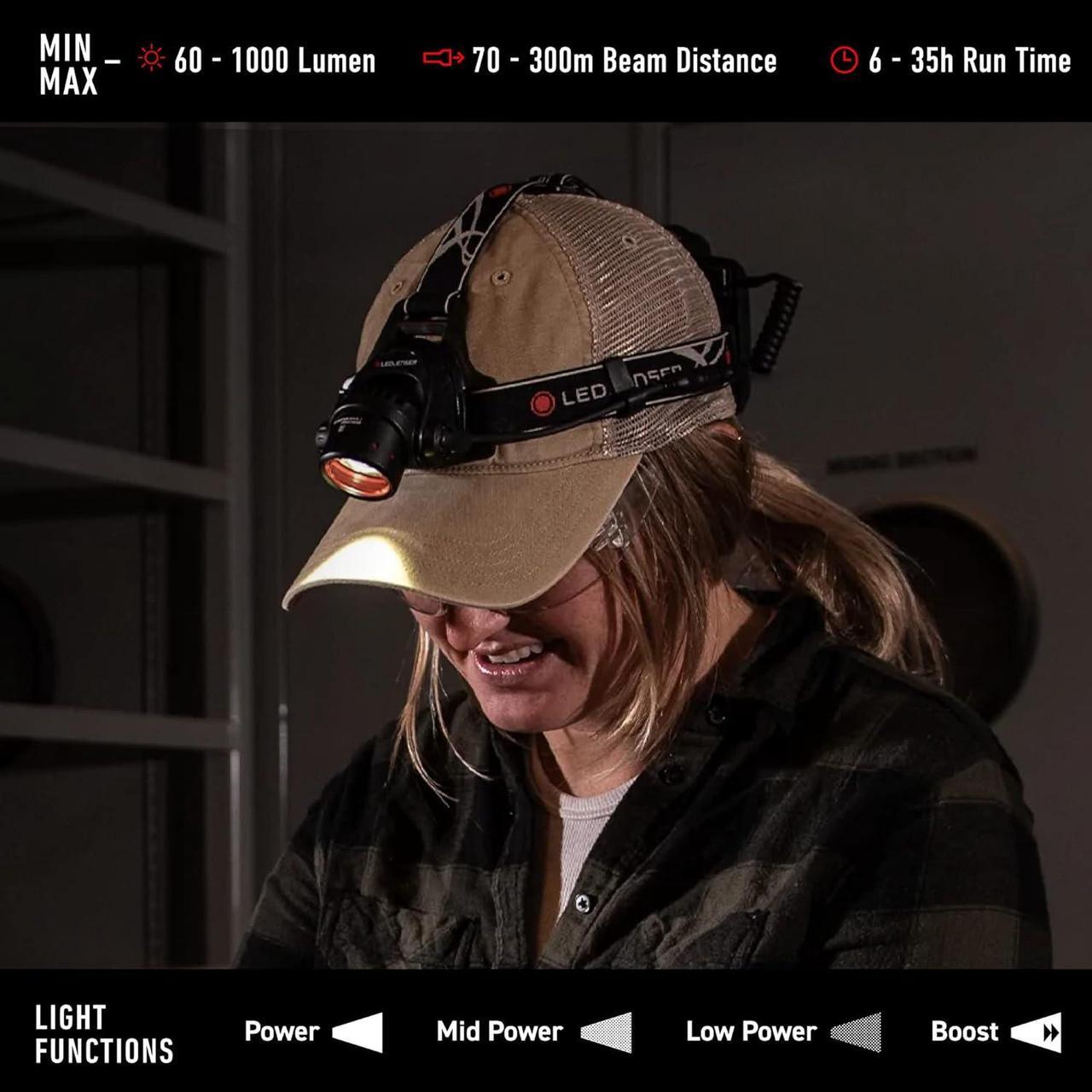 Alt view image 4 of 7 - H14R.2 Rechargeable Headlamp, High Power LED, 1000 Lumens, Hands-Free Light for Everyday and Outdoor Use, Hunting, Fishing, Hiking, Tactical, Black