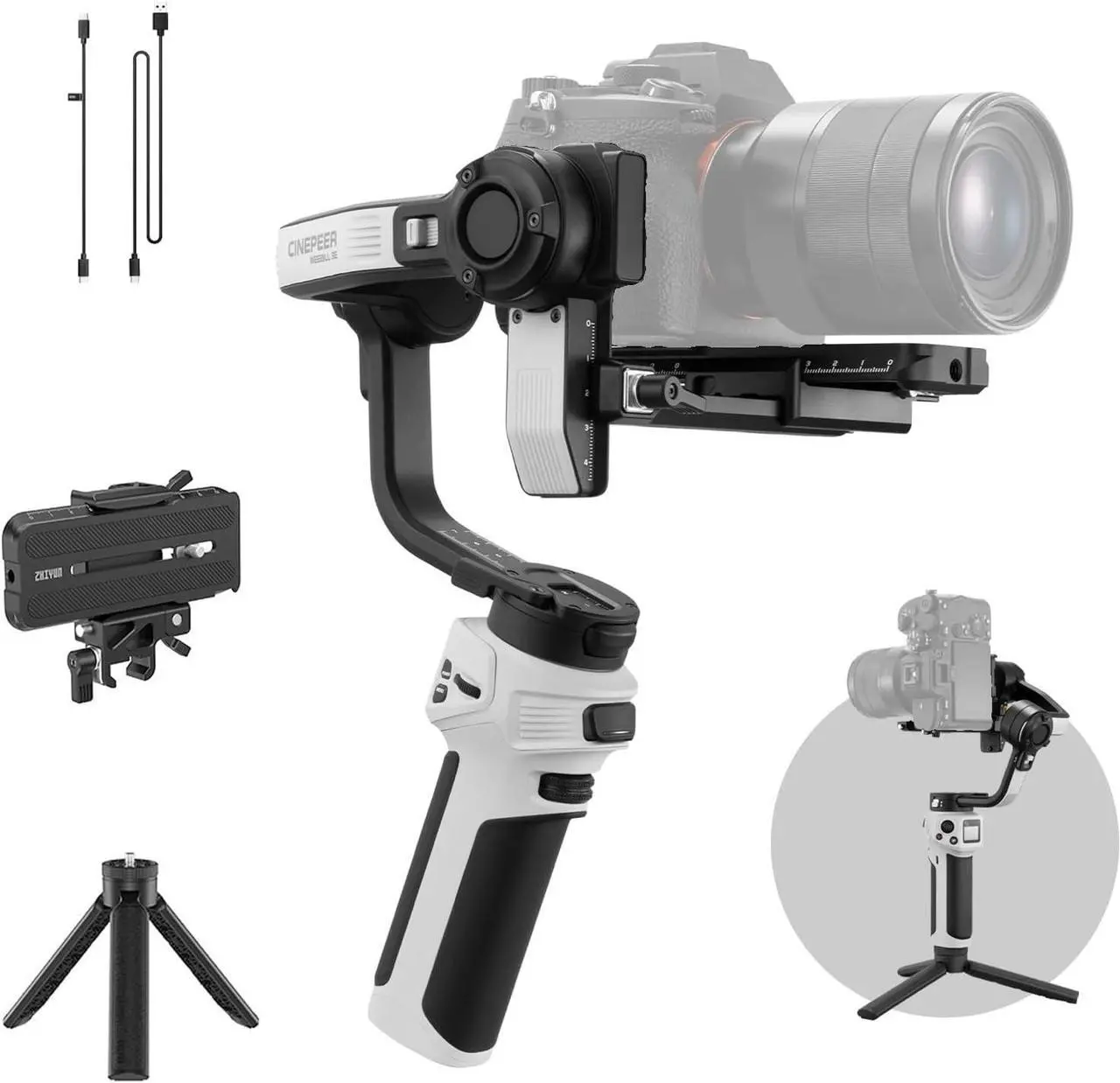 Main image of 3E Mirrorless Gimbal Lightweight Stabilizer, Up to 3kg/6.6lbs Payload, 3-Axis Camera Gimbal for Canon//Panasonic/Nikon, Bluetooth Shutter Control, Native Vertical Shooting