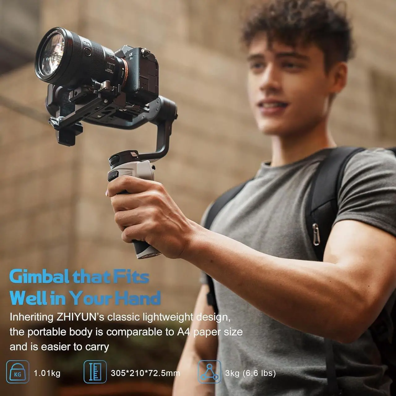 Alt view image 2 of 7 - 3E Mirrorless Gimbal Lightweight Stabilizer, Up to 3kg/6.6lbs Payload, 3-Axis Camera Gimbal for Canon//Panasonic/Nikon, Bluetooth Shutter Control, Native Vertical Shooting