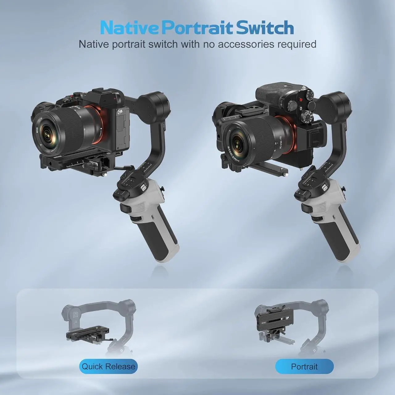 Alt view image 3 of 7 - 3E Mirrorless Gimbal Lightweight Stabilizer, Up to 3kg/6.6lbs Payload, 3-Axis Camera Gimbal for Canon//Panasonic/Nikon, Bluetooth Shutter Control, Native Vertical Shooting