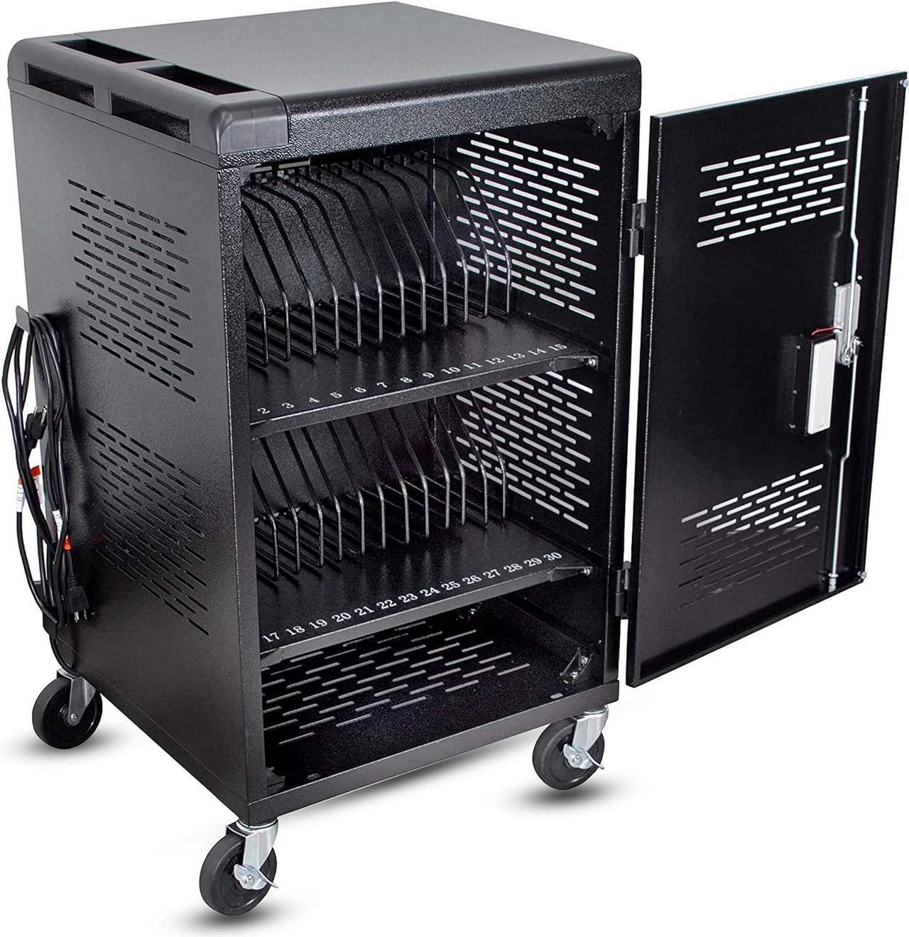 Main image of 30 Bay Charging Cart for Tablets, Laptop, and Chromebook, Classroom Charging Station with Keypad Lock and Charger Storage, Laptop Locking Station for School, Classroom, Library, Office and More(Black)