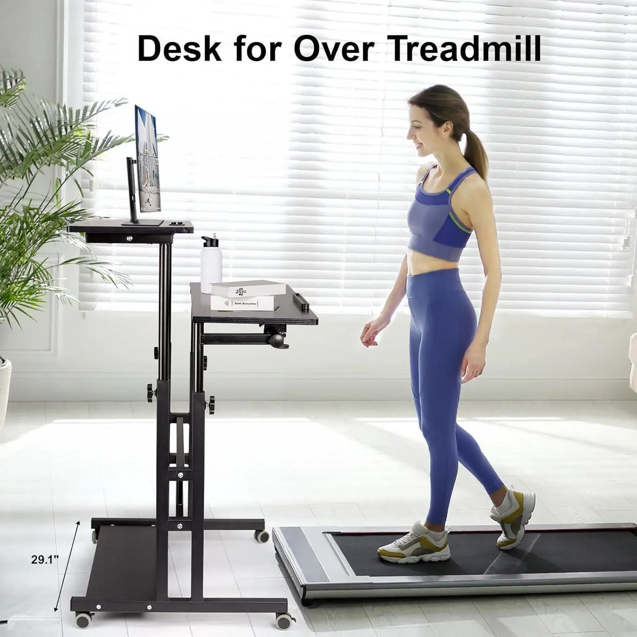 Alt view image 5 of 7 - Stand Up Desk, Rolling Desk Adjustable Height, Mobile Standing Desk with Wheels & Charging Station, Portable Desk for Laptop, Rolling Computer Cart TV Tray, Small Standing Desk Drawing Desk