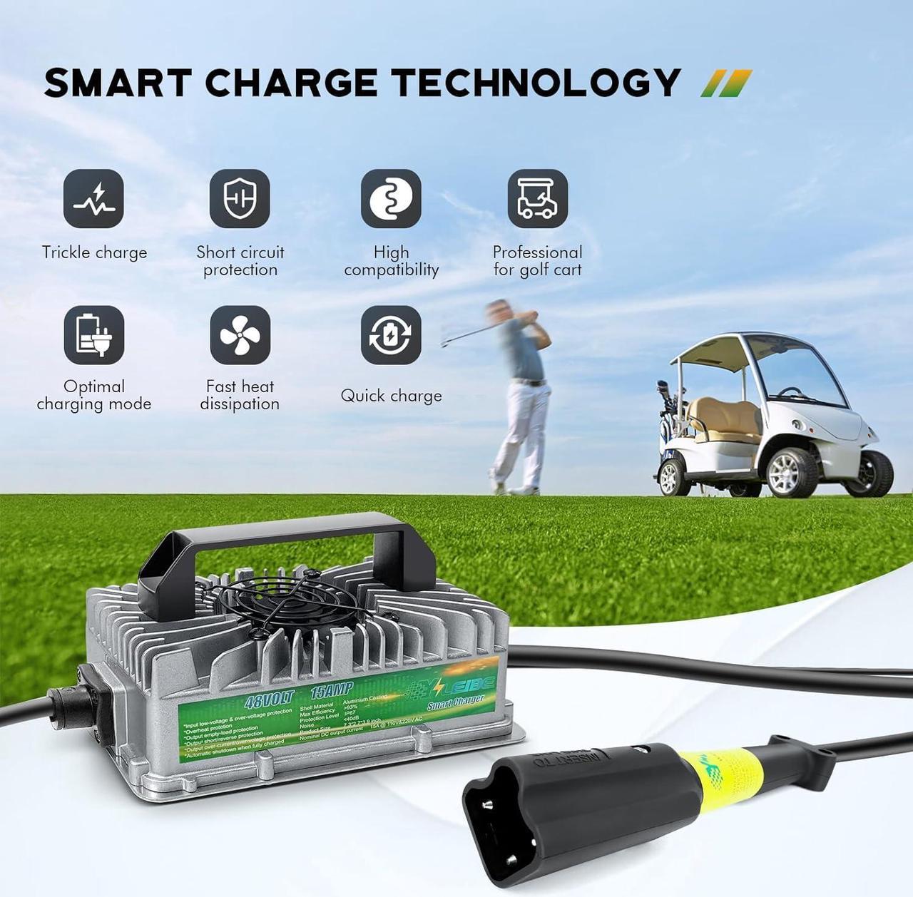 Alt view image 2 of 7 - E800W Seris 48V15A Golf cart Battery Charger with 3-pin Leaf Plug for 48V Yamaha Drive/G29 Golf carts