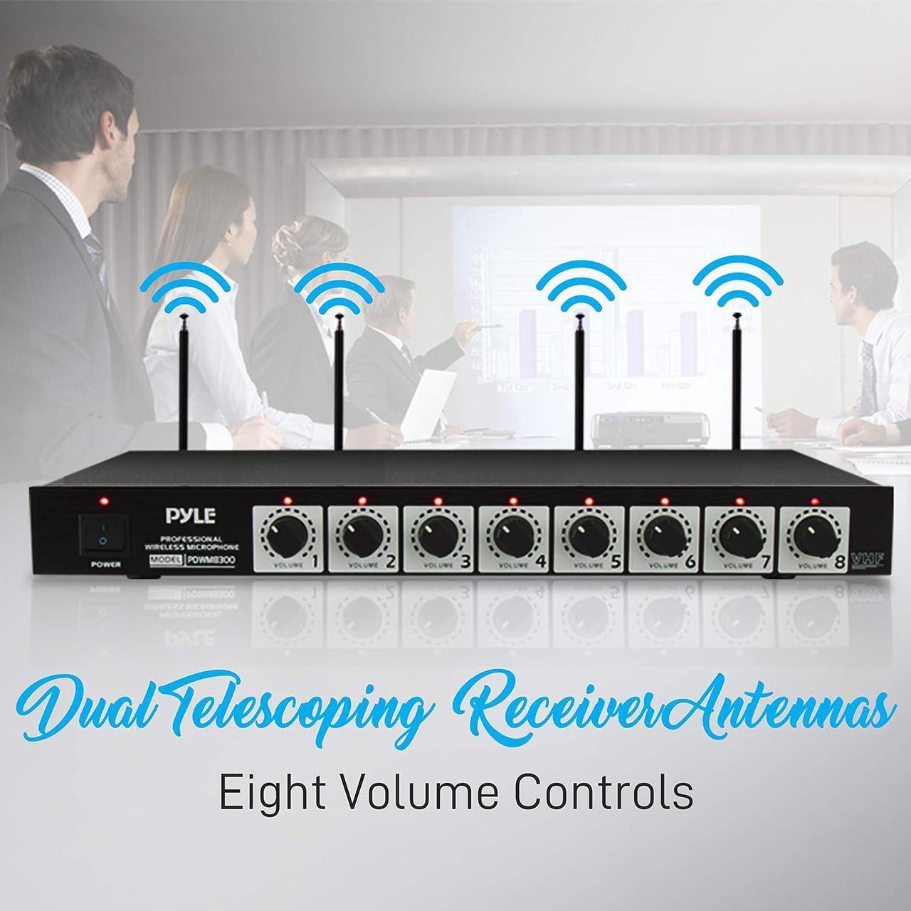 Alt view image 5 of 6 - Pyle 8 Channel Conference Microphone System - UHF Desktop, Table Meeting Wireless Microphones & Receiver w/ 8 Gooseneck Mics, Rack Mountable & LED Audio Signal Indicator Lights PDWM8880,Black