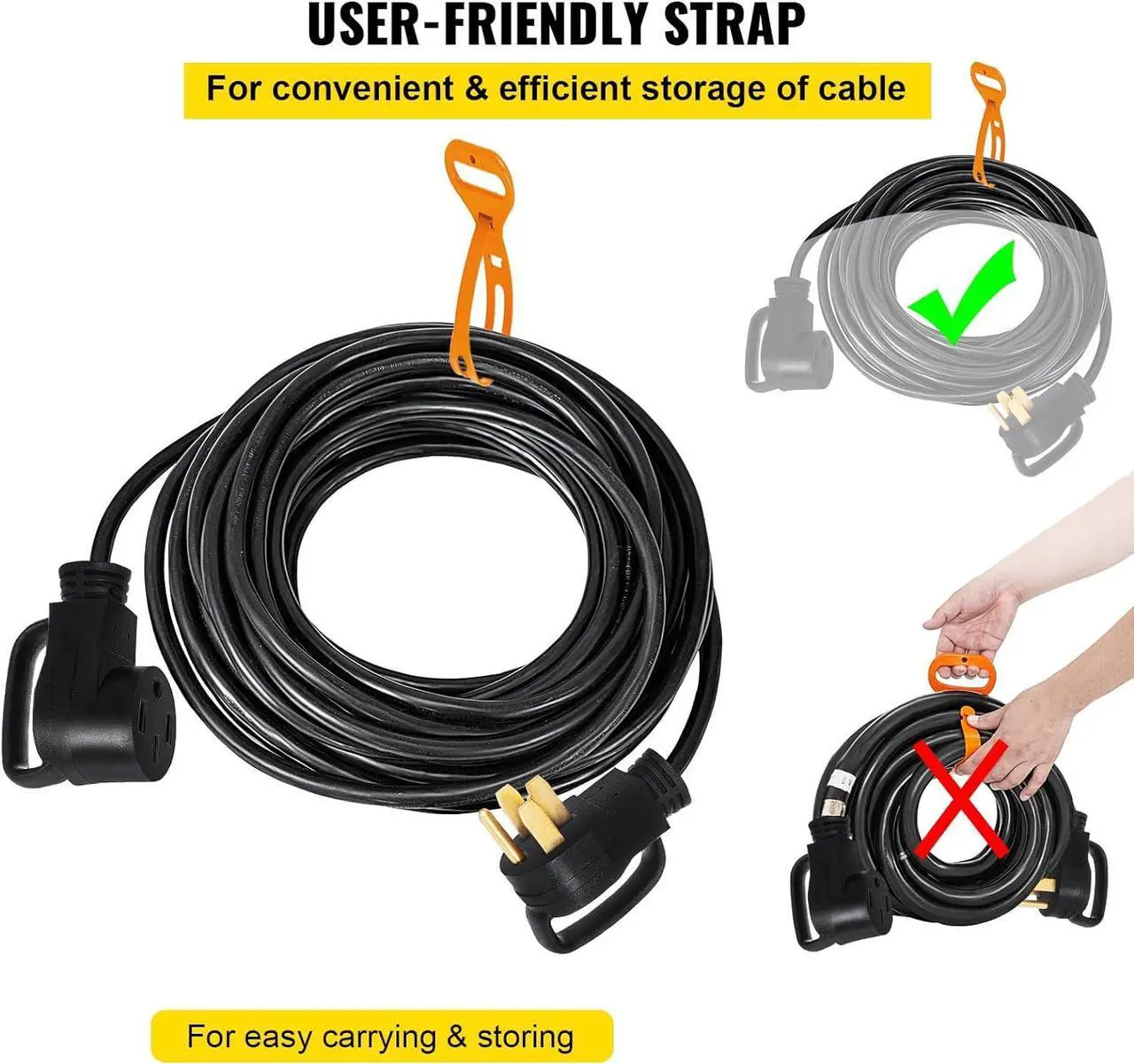Alt view image 6 of 7 - 50Ft 50Amp RV Extension Cord, Black