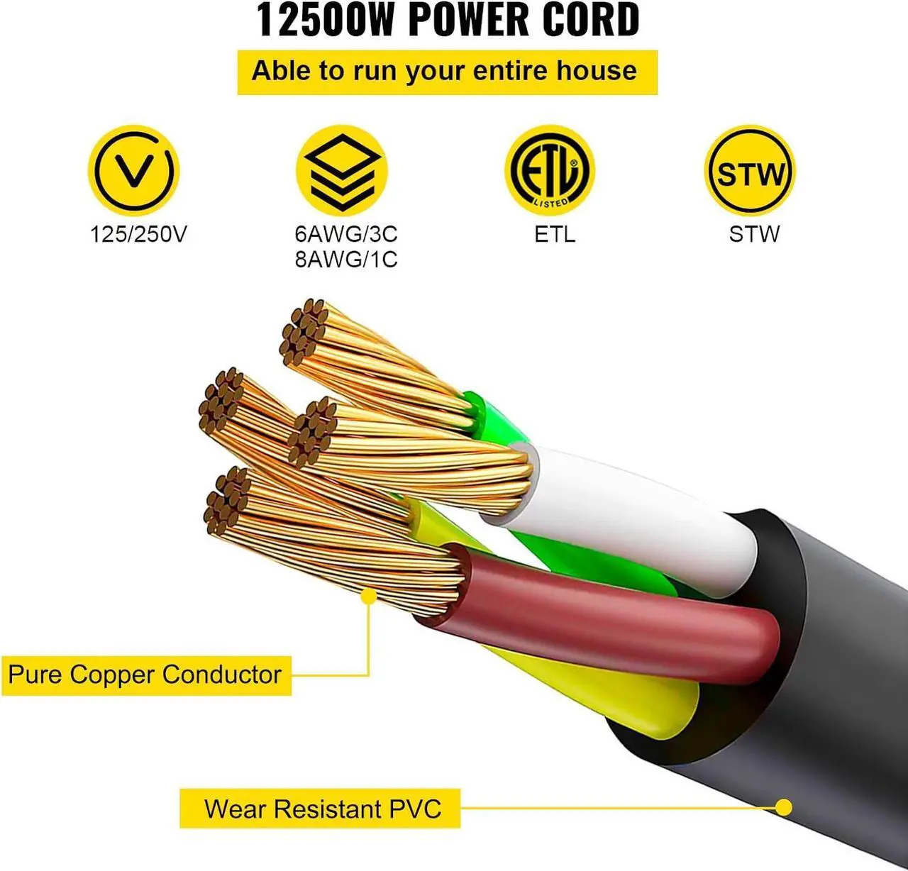 Alt view image 3 of 7 - 50Ft 50Amp RV Extension Cord, Black