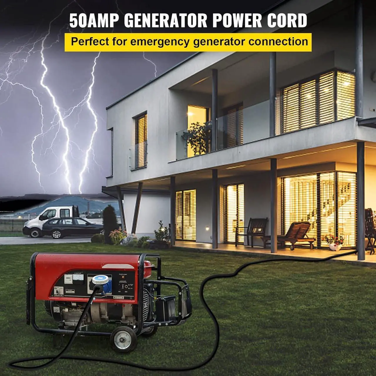 Alt view image 2 of 7 - 50Ft 50Amp RV Extension Cord, Black