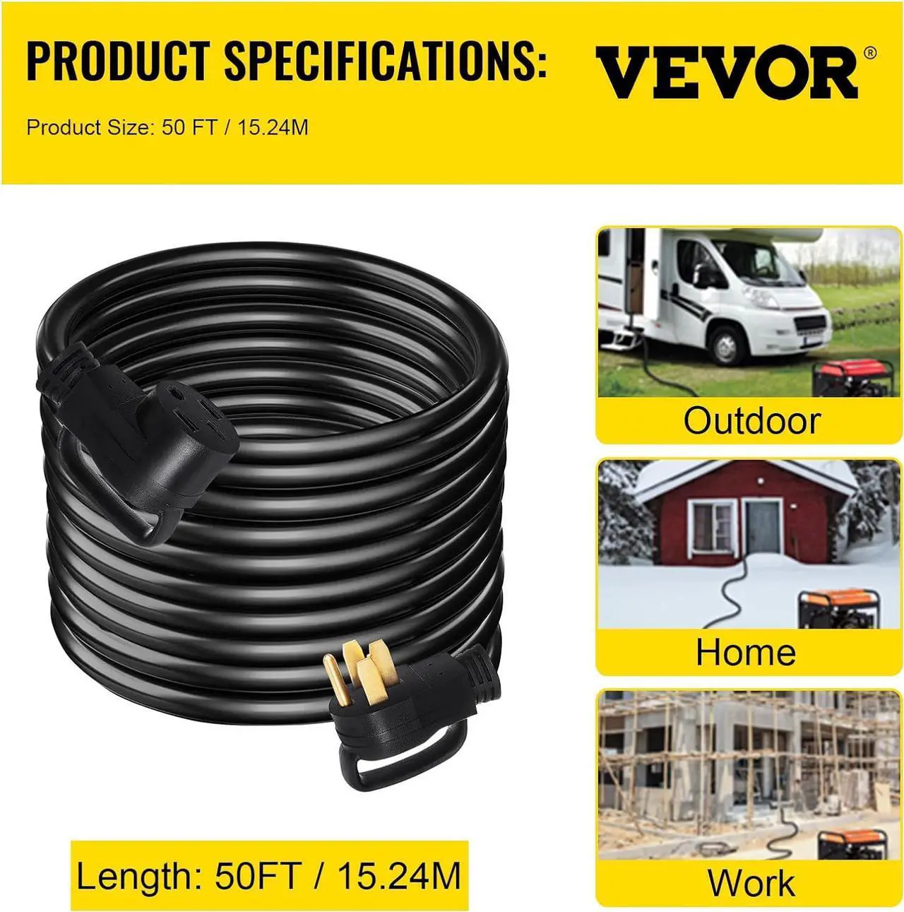 Alt view image 7 of 7 - 50Ft 50Amp RV Extension Cord, Black