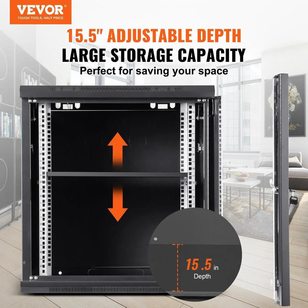 Alt view image 3 of 7 - 9U Wall Mount Network Server Rack Cabinet Enclosure 15.5'' Deep Door Lock