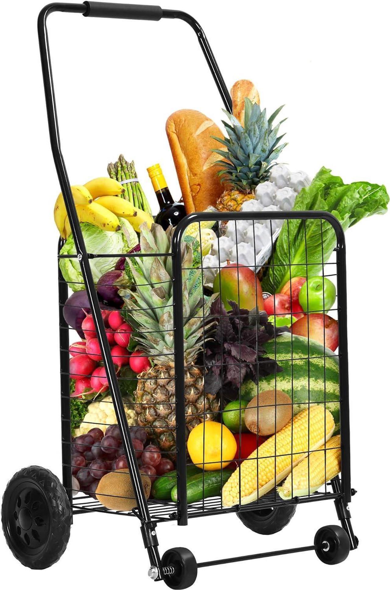 Main image of Folding Shopping Cart with Wheels, Rolling Foldable Grocery Cart for Seniors, Portable Collapsible Utility Cart for Shopping Groceries Laundry Storage Organizer