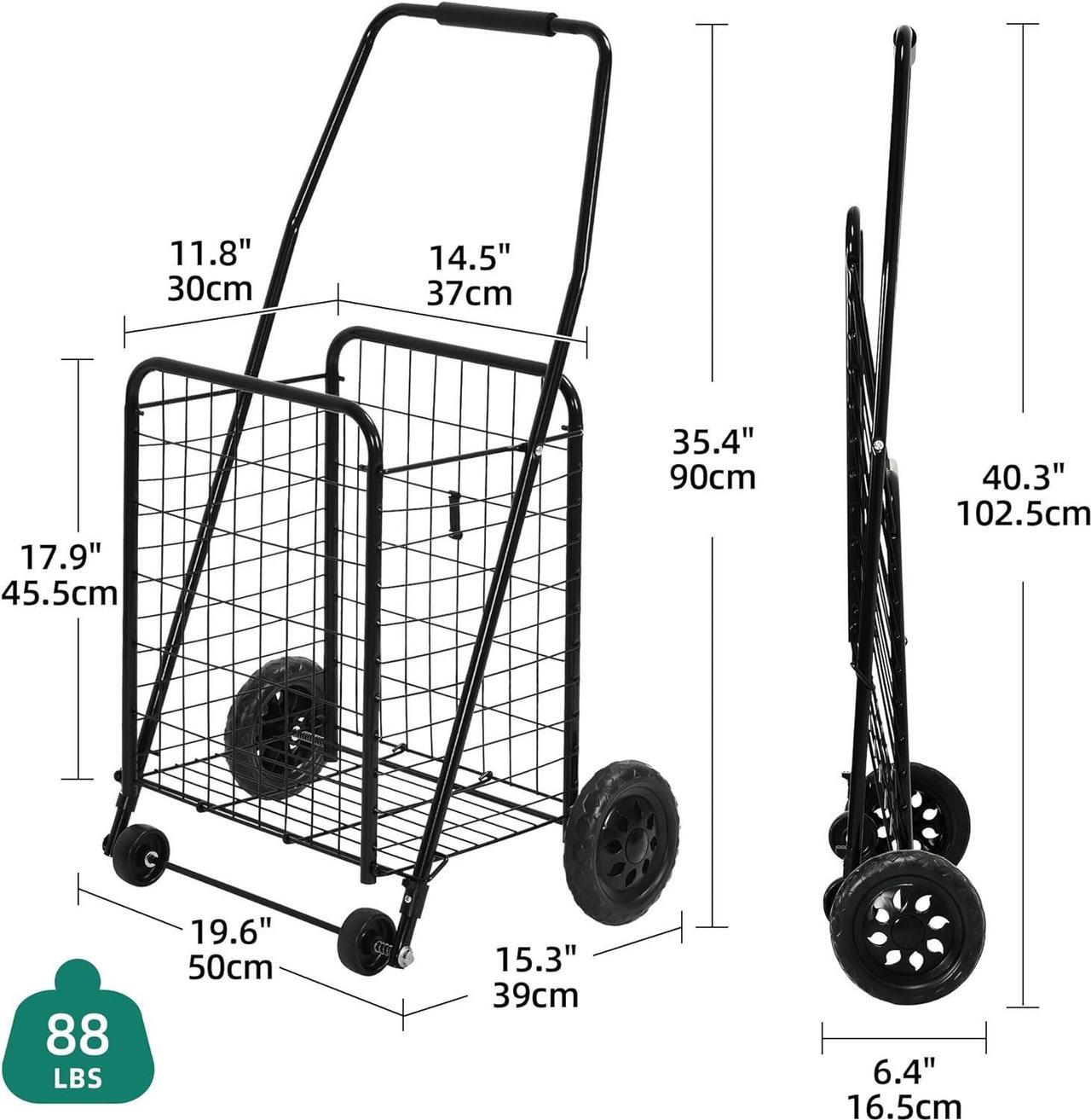 Alt view image 4 of 7 - Folding Shopping Cart with Wheels, Rolling Foldable Grocery Cart for Seniors, Portable Collapsible Utility Cart for Shopping Groceries Laundry Storage Organizer