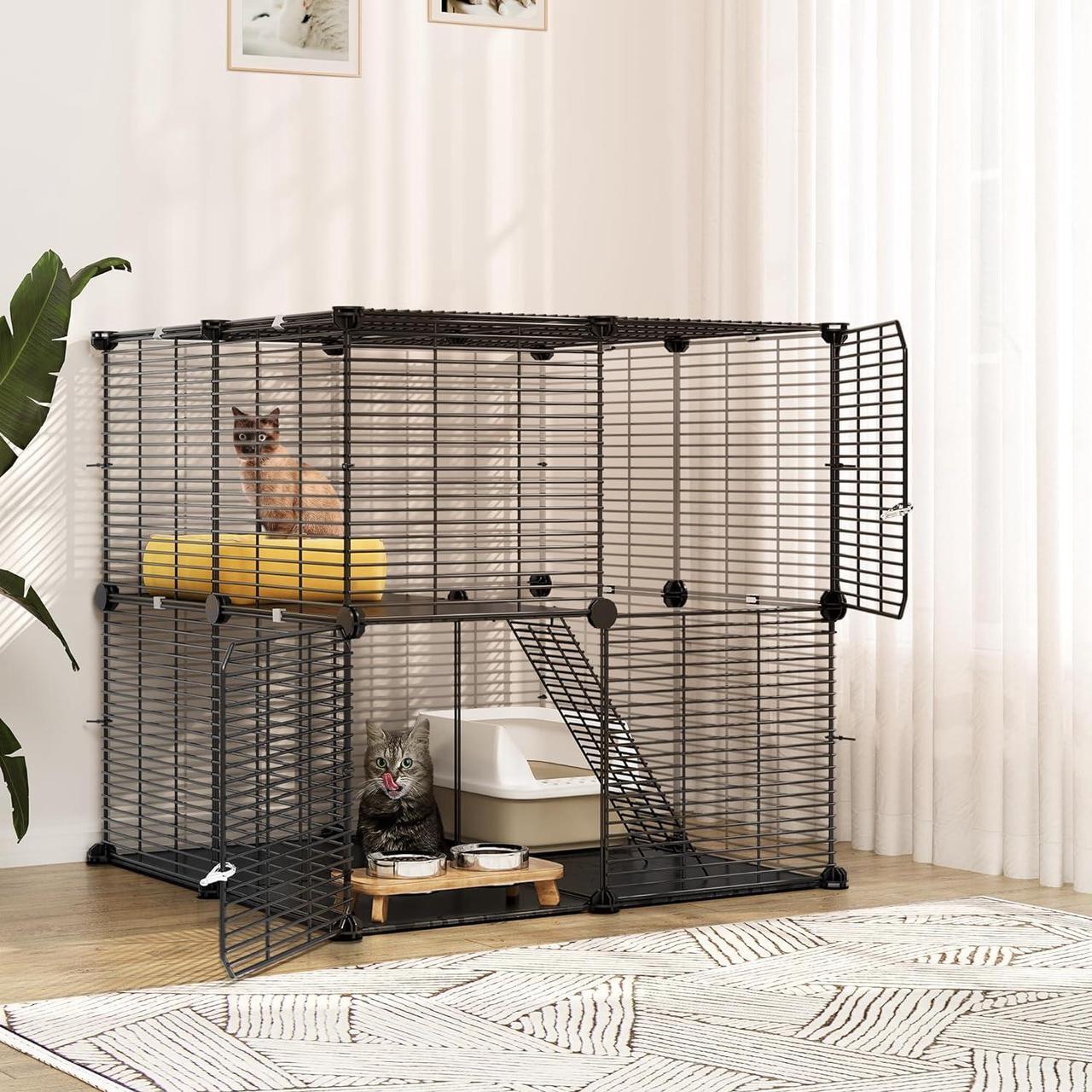 Main image of Cat Cage 2 Tier Indoor Cat Enclosures Kitten Cage DIY Pet Playpen Metal Kennel for 1-2 Cats, Ferret, Chinchilla, Rabbit, Small Animals, Kitty, Squirrel, RV Travel, Camping