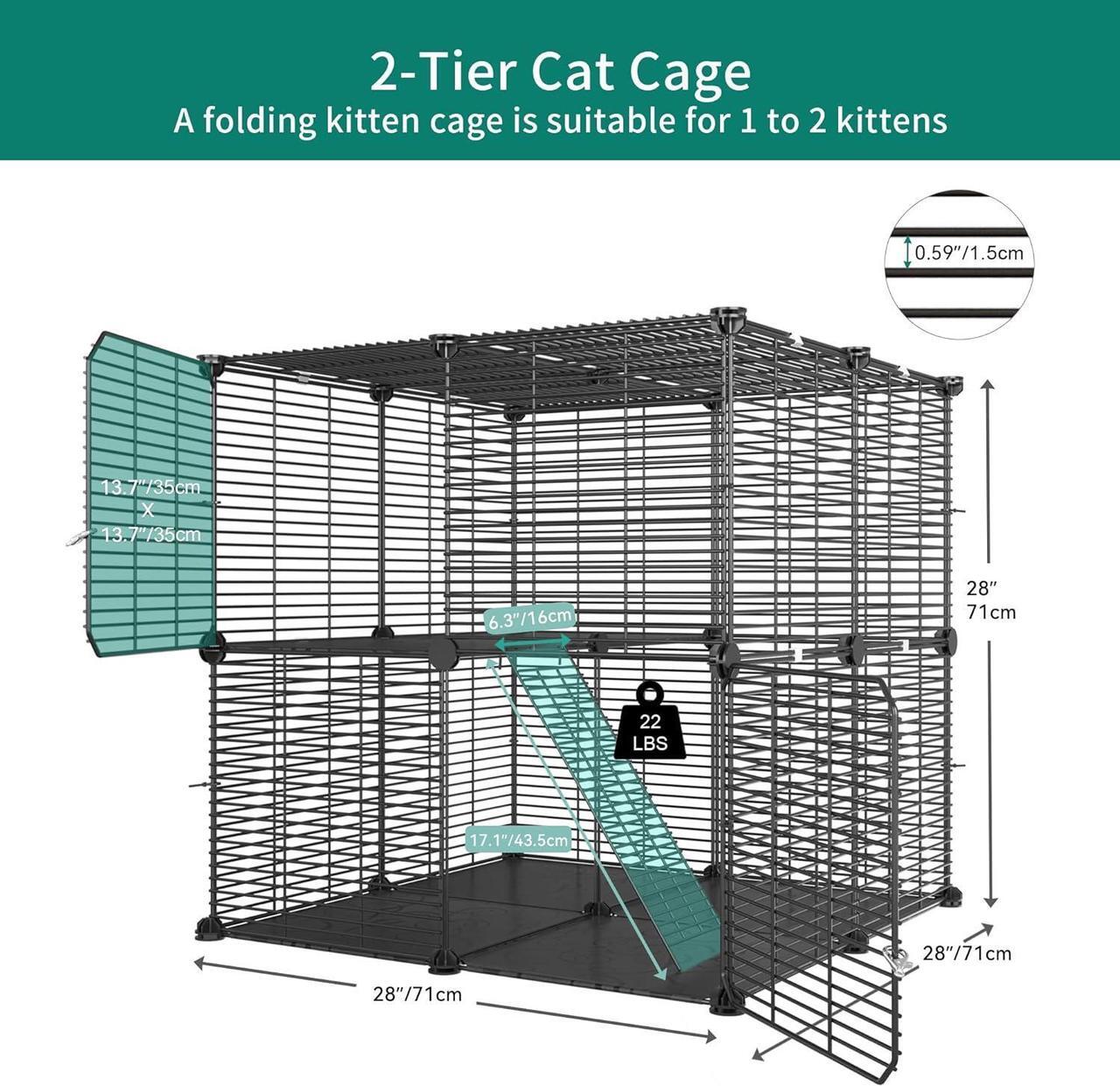 Alt view image 3 of 7 - Cat Cage 2 Tier Indoor Cat Enclosures Kitten Cage DIY Pet Playpen Metal Kennel for 1-2 Cats, Ferret, Chinchilla, Rabbit, Small Animals, Kitty, Squirrel, RV Travel, Camping