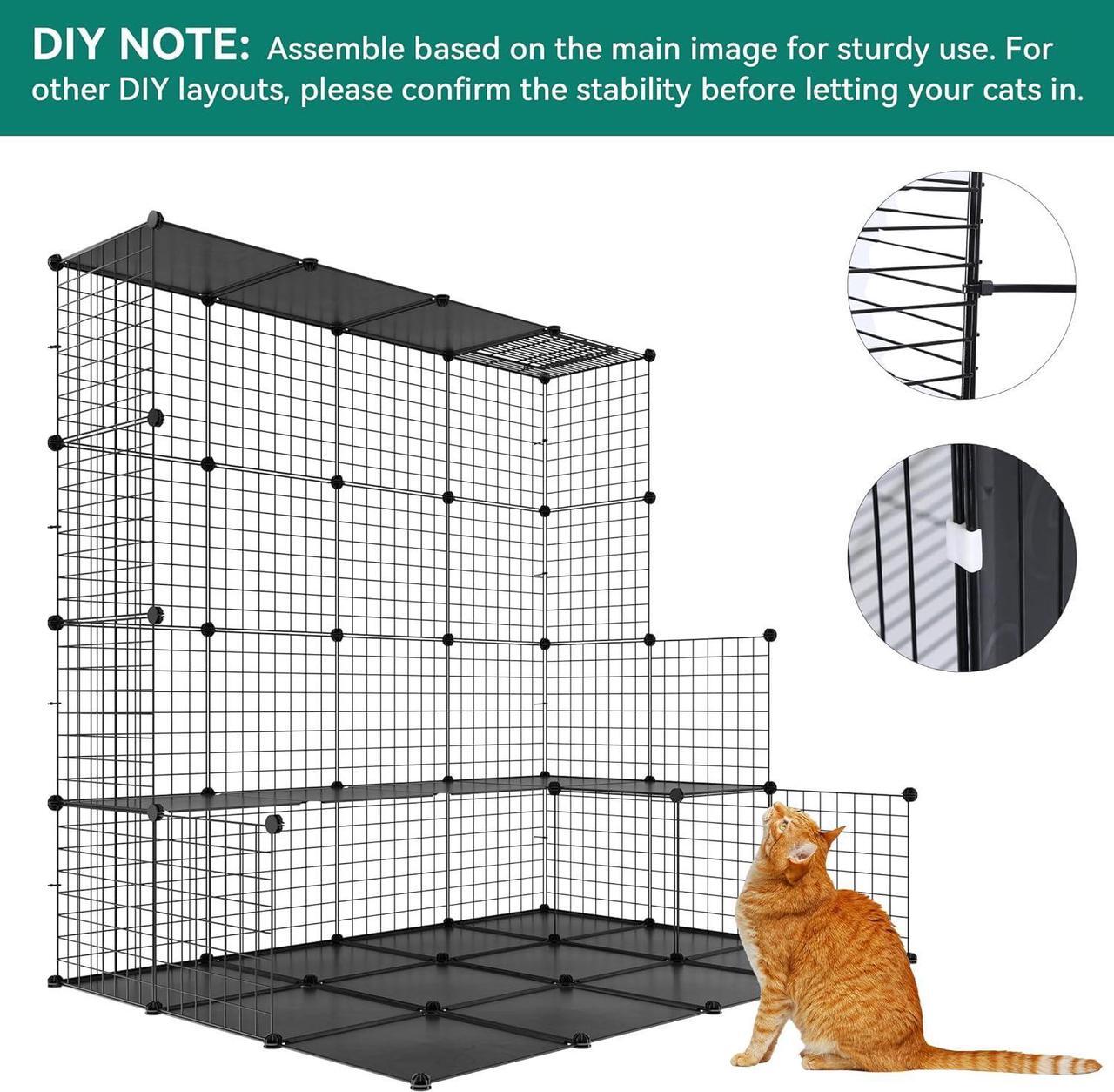 Alt view image 5 of 7 - Cat Cage 2 Tier Indoor Cat Enclosures Kitten Cage DIY Pet Playpen Metal Kennel for 1-2 Cats, Ferret, Chinchilla, Rabbit, Small Animals, Kitty, Squirrel, RV Travel, Camping