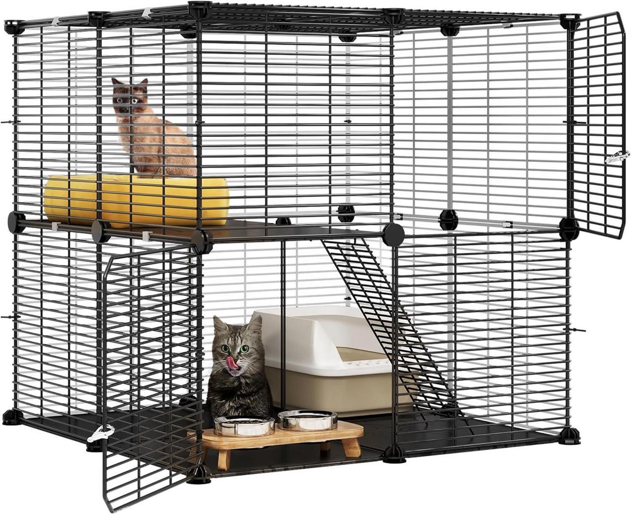 Alt view image 7 of 7 - Cat Cage 2 Tier Indoor Cat Enclosures Kitten Cage DIY Pet Playpen Metal Kennel for 1-2 Cats, Ferret, Chinchilla, Rabbit, Small Animals, Kitty, Squirrel, RV Travel, Camping