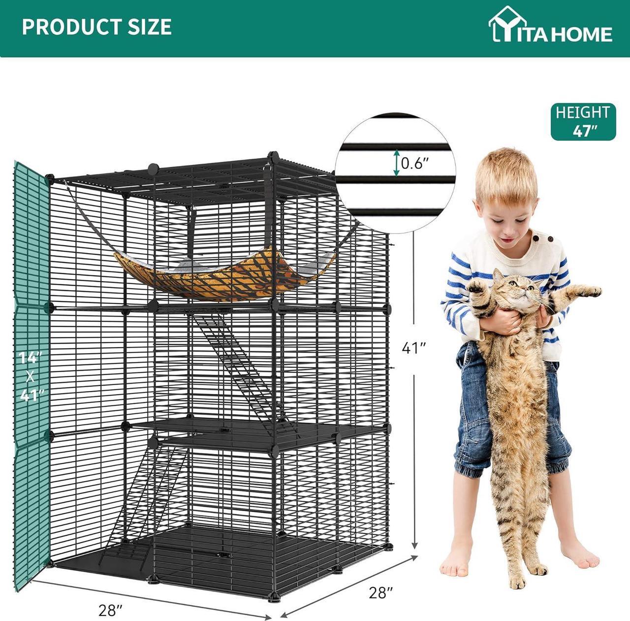 Alt view image 3 of 7 - Cat Cage Indoor Cat Enclosures DIY Cat Playpen Metal Kennel with Extra Large Hammock for 1-2 Cats, Ferret, Chinchilla, Rabbit, Small Animals