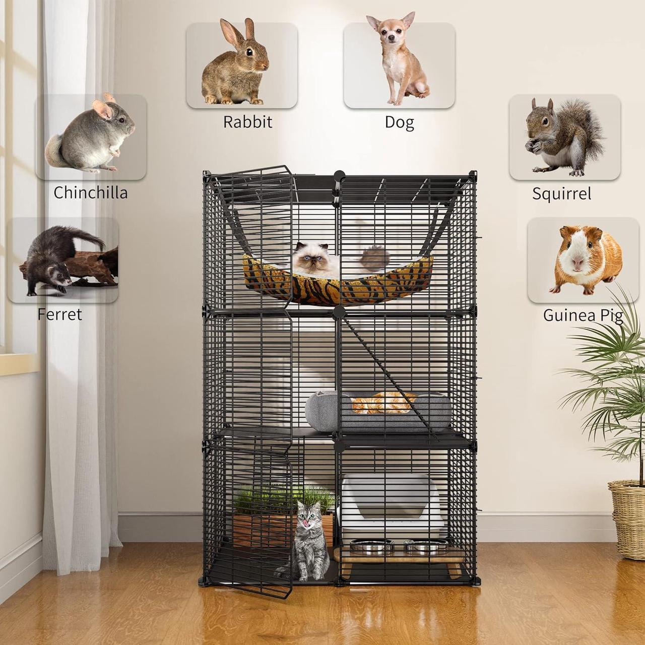 Alt view image 6 of 7 - Cat Cage Indoor Cat Enclosures DIY Cat Playpen Metal Kennel with Extra Large Hammock for 1-2 Cats, Ferret, Chinchilla, Rabbit, Small Animals