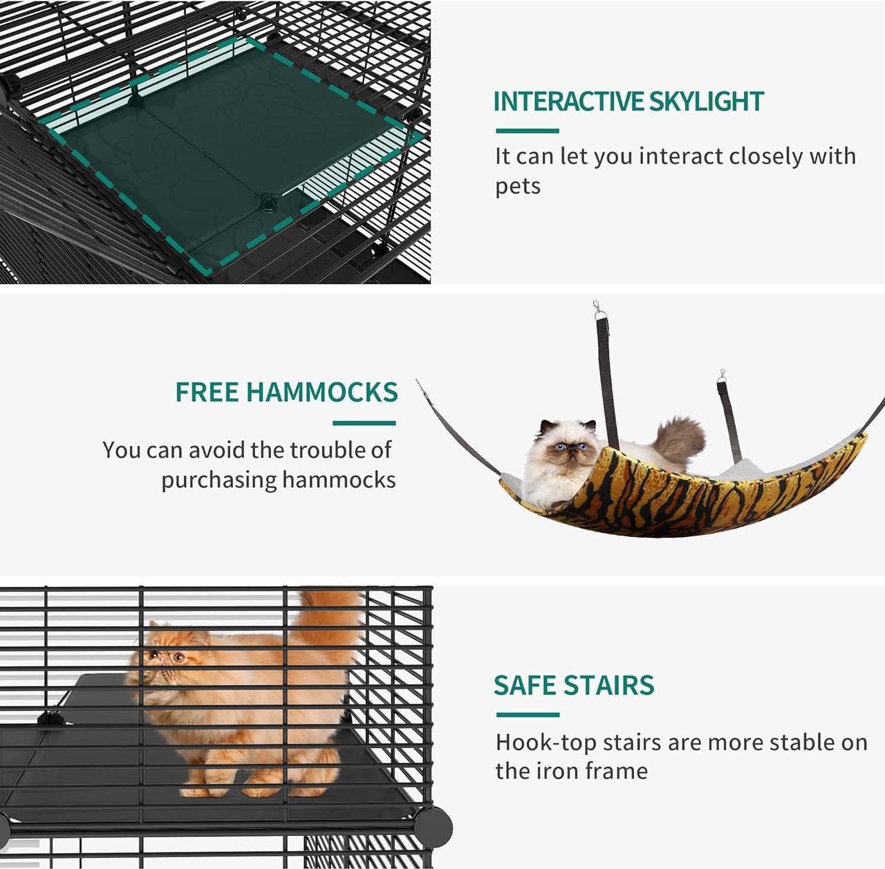 Alt view image 2 of 7 - Cat Cage Indoor Cat Enclosures DIY Cat Playpen Metal Kennel with Extra Large Hammock for 1-2 Cats, Ferret, Chinchilla, Rabbit, Small Animals