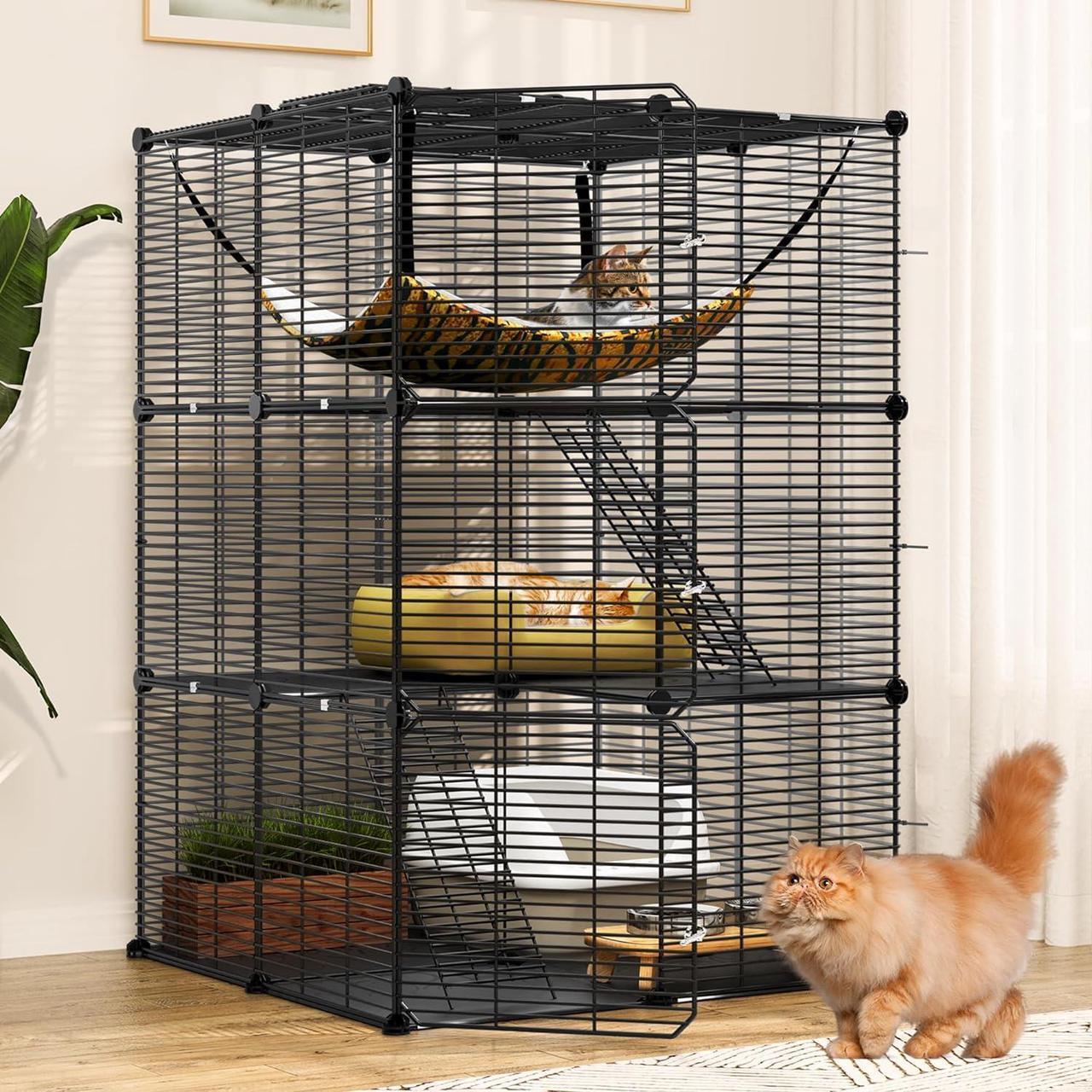 Main image of Cat Cage Indoor Cat Enclosures DIY Cat Playpen Metal Kennel with Extra Large Hammock for 1-2 Cats, Ferret, Chinchilla, Rabbit, Small Animals