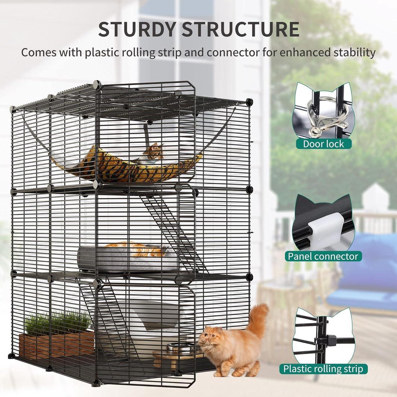 Alt view image 7 of 7 - Cat Cage Indoor Cat Enclosures DIY Cat Playpen Metal Kennel with Extra Large Hammock for 1-2 Cats, Ferret, Chinchilla, Rabbit, Small Animals
