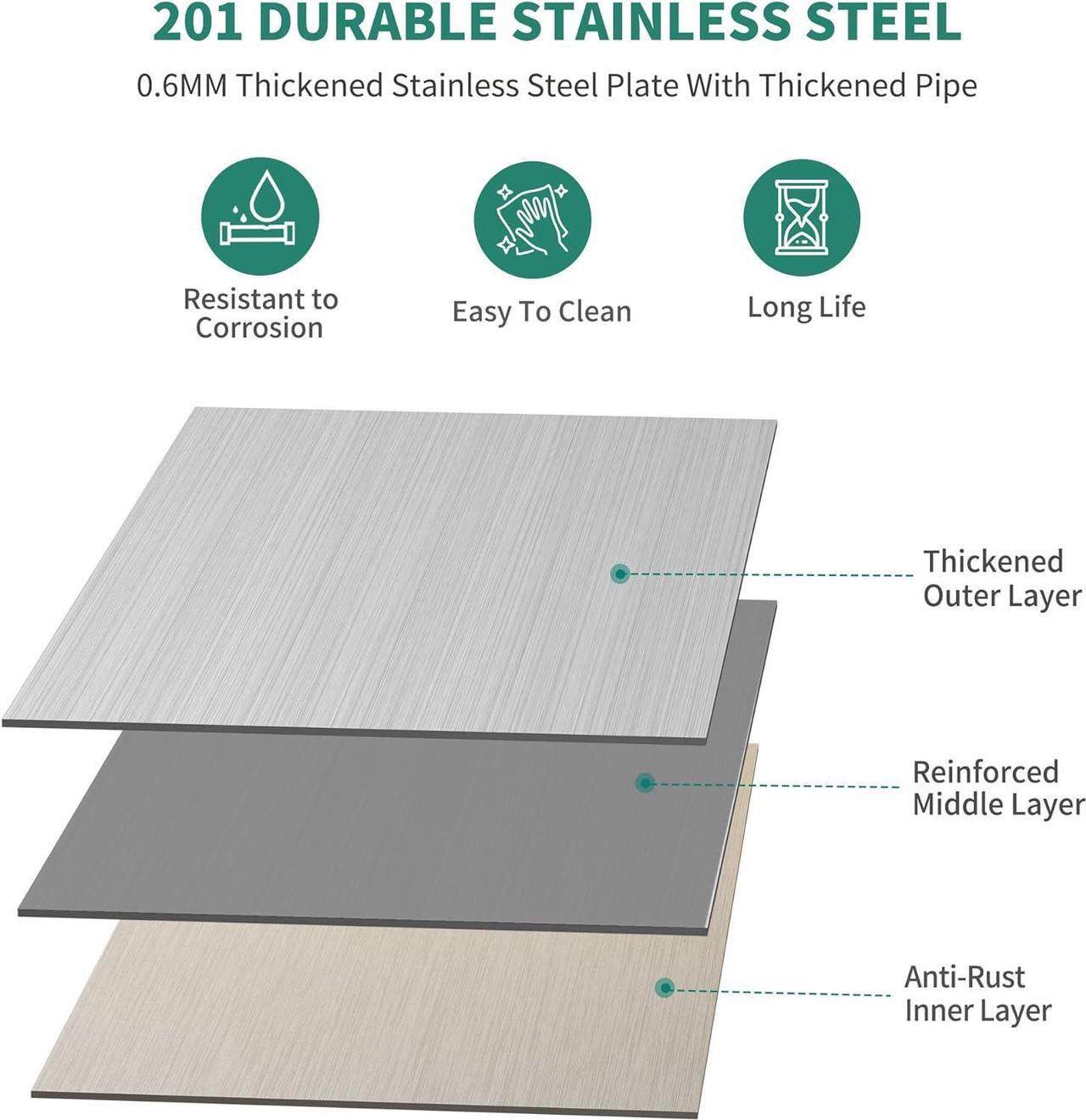 Alt view image 6 of 7 - Stainless Steel Table with Overshelves & Drawers, 72" X 24" Work Table with 72" X 12" Shelf & 3 Drawers, Metal Table Prep Table