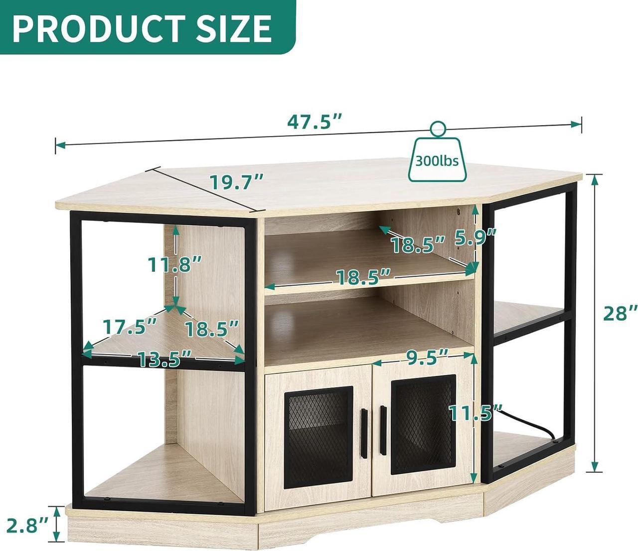 Alt view image 4 of 7 - Corner TV Stand for TVs up to 55/50 Inch with Power Outlet, Modern Farmhouse Entertainment Center, Wood TV Media Console with Storage Cabinets Shelves for Living Room, White Oak