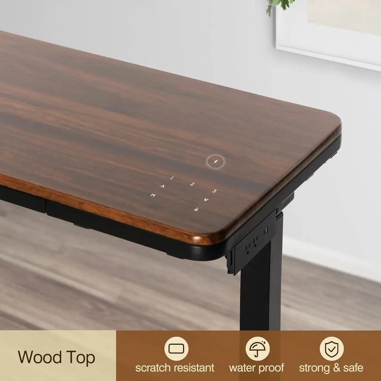 Alt view image 5 of 7 - Wood Standing Desk with Drawer 45" Dual Motor Electric Height Adjustable Desk Whole-Piece Easy Assembly Sit Stand Desk with Touchscreen Controller&Wireless Charging &USB Port& Power Strip