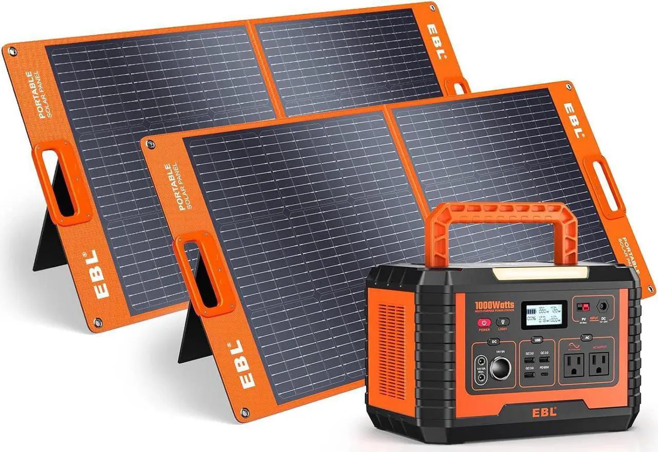 Main image of Portable Power Station, Solar Generator 1000W and 2X 100W Portable Solar Panel with 2 x AC Outlets, 3 x QC3.0 USB, and PD60W port for Outdoor Camping, Home Emergency, RV/Van