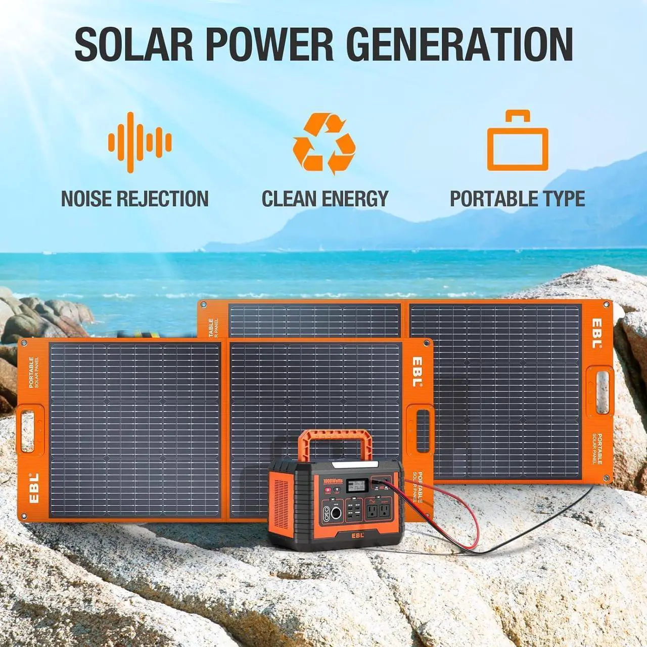 Alt view image 7 of 7 - Portable Power Station, Solar Generator 1000W and 2X 100W Portable Solar Panel with 2 x AC Outlets, 3 x QC3.0 USB, and PD60W port for Outdoor Camping, Home Emergency, RV/Van