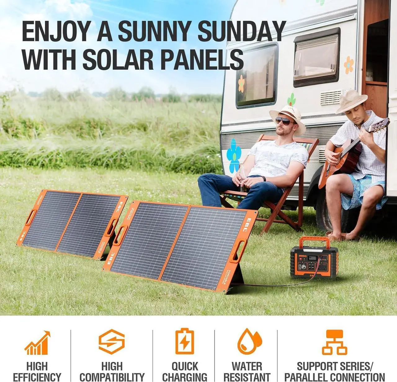 Alt view image 4 of 7 - Portable Power Station, Solar Generator 1000W and 2X 100W Portable Solar Panel with 2 x AC Outlets, 3 x QC3.0 USB, and PD60W port for Outdoor Camping, Home Emergency, RV/Van