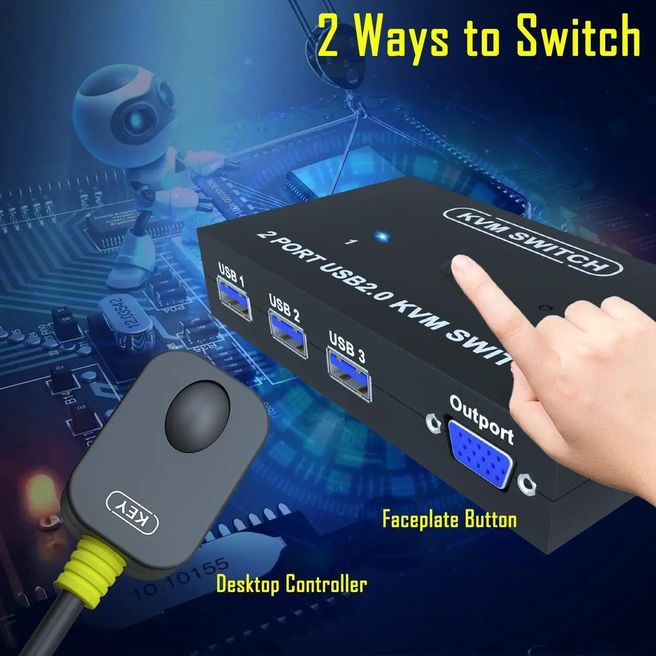 Alt view image 4 of 7 - Switch VGA 4 Port - VGA KVM Switch for 4 Computers Share 1 Monitor & 3 USB 2.0 Devices,Keyboard Mouse Scanner Printer,U Disk, Driver-Free for All OS,4 KVM Cables 1 Desktop Controller Included