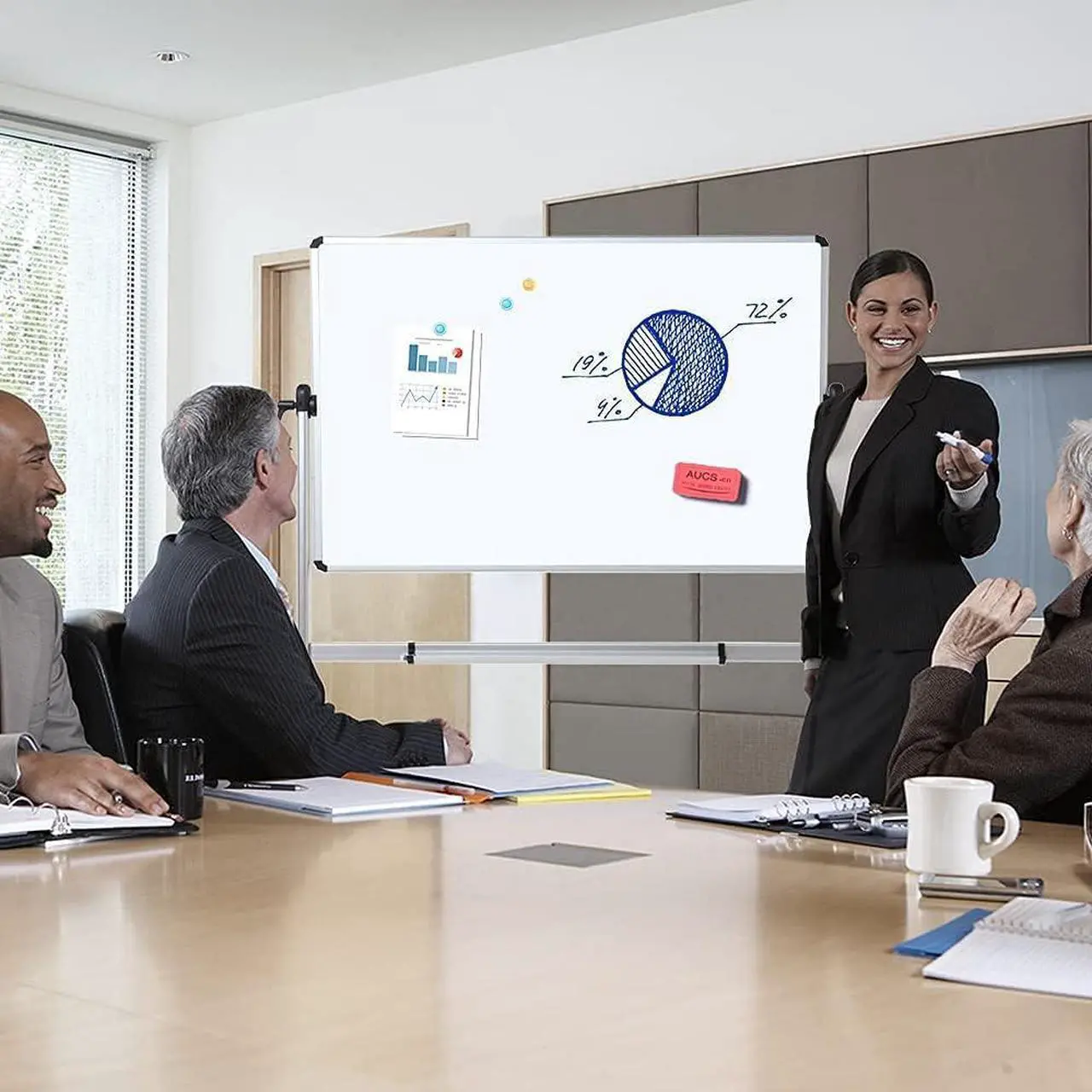 Alt view image 5 of 5 - Double-Sided Magnetic Mobile Whiteboard,72 x 40 Inches Aluminium Frame and Stand